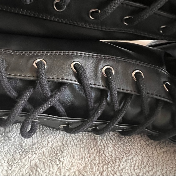 Demonia Emily 375 Stretch Vegan Leather Platform Lace-Up Thigh High 24-Eye Boots - Picture 6 of 16